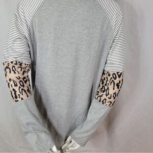 Gray and Leopard Print Long Sleeve Top